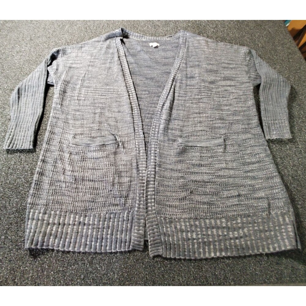 Knox Rose Cardigan Womens 3x Plus Gray Long Open Front Waffle Knit Cottagecore